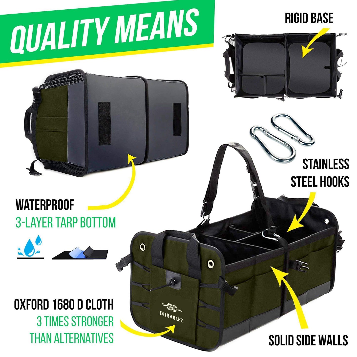 Trunk Organizer with Covering Net Attachable Non Slip Pads and
